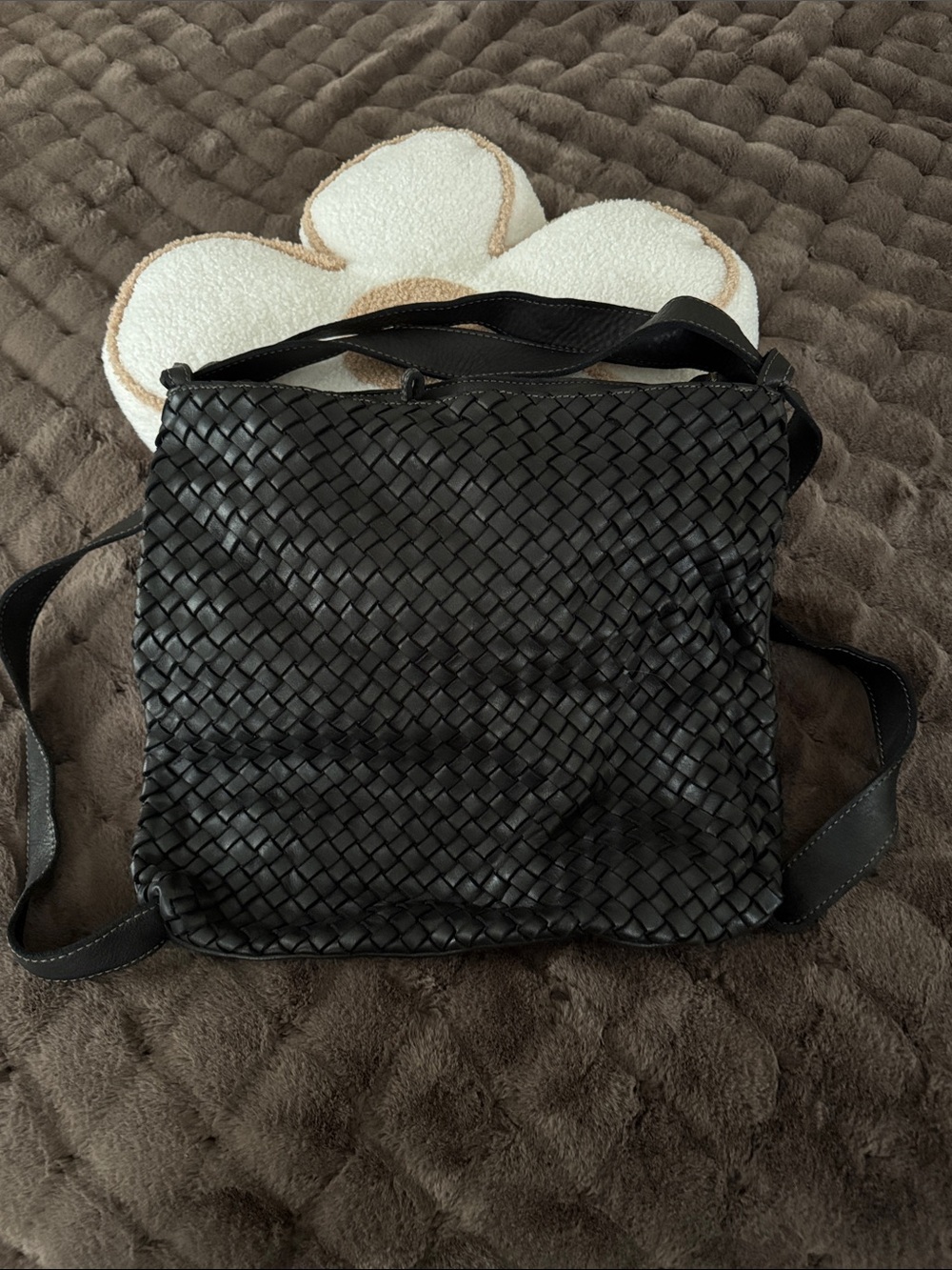 Black Woven Leather Convertible Backpack/Crossbody Bag